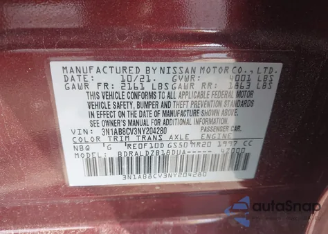 2022 Nissan Sentra Sv Xtronic Cvt z USA, uszkodzony, nr VIN 3N1AB8CV3NY204280